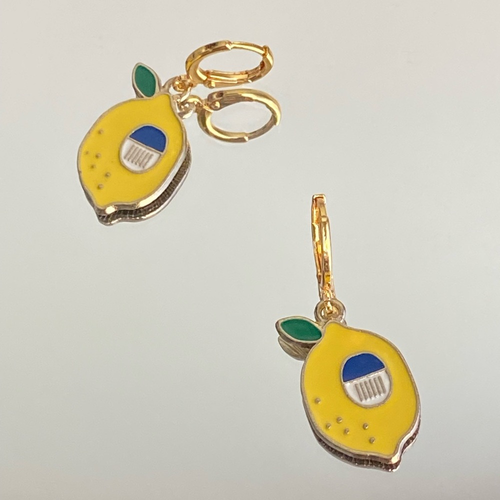 Cute funky lemon gold enamel earrings